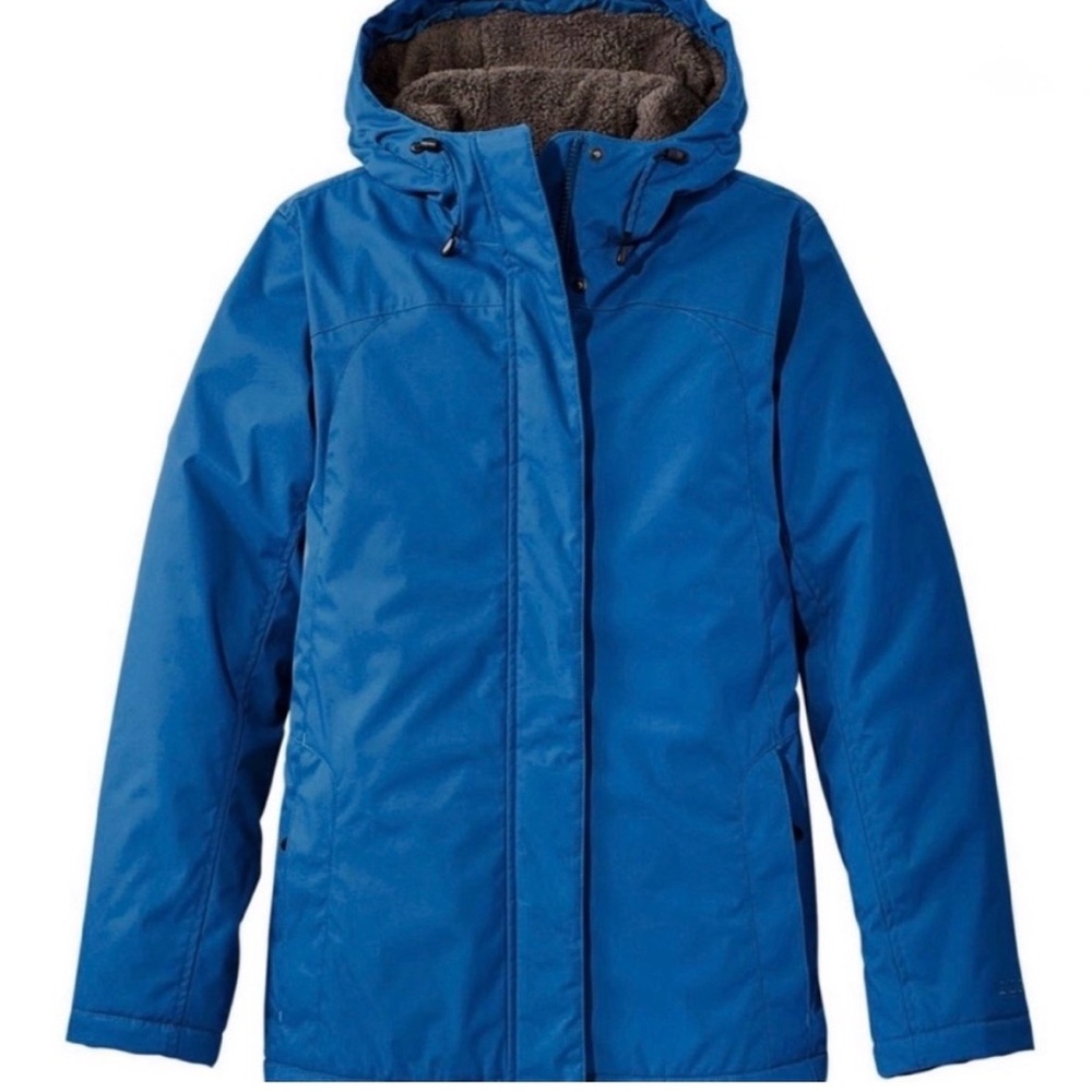 L.L. Bean Blue Fleece-lined Women’s Winter Warmer Jacket, Adjustable Hood Size M